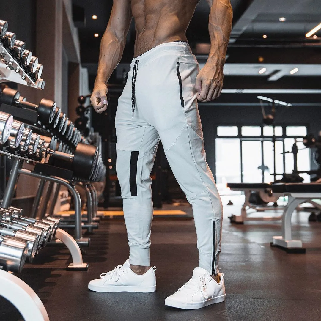 Erkek Joggers fermuar rahat cepli pantolon spor spor dipleri sıska Sweatpants spor atletik Jogger eşofman altları