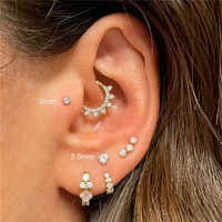 Bijoux de piercing corporel Gaby, argent sterling 925 plaqué or 18 carats, cœur plat, filetage interne, hélix, tragus, lèvre, labret, boucle d'oreille