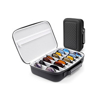 D6039 Étui de rangement portable noir pour lunettes de soleil avec 8 compartiments, coque rigide en EVA, support pour lunettes, organisateur de lunettes