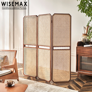 WISEMAX — écran de meubles d'intérieur, 1 pièce, design élégant et pliant, cadre <span class=keywords><strong>en</strong></span> bois massif, partie <span class=keywords><strong>en</strong></span> <span class=keywords><strong>rotin</strong></span> - Product Image 1