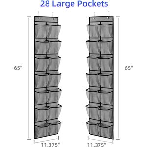 Over The Door <b>Shoe</b> Organizer 28 Pockets Mesh Hanging <b>Storage</b> For <b>Shoes</b> Closet Wall Mount Hook Type Grey - Product Image 2