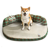 Cama Ovalada para Mascotas, con Respaldo, Diseño a Cuadros, Refrescante, Transpirable, Lavable y Extraíble, para Perros y Gatos