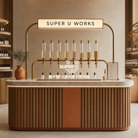 Vitrine de présentation contemporaine pour parfums en bois d'oranger, station de recharge de parfums en pierre frittée personnalisée pour magasin de détail
