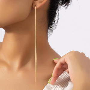 Women Extra Long Tassel <b>Threader</b> <b>Earrings</b> Minimal Fashion Jewelry - Product Image 1