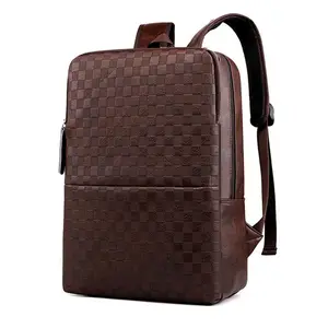 high capacity retro men's casual business Soft genuine pu custom luxury computer bag leather laptop backpack