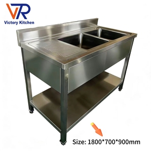 อ่างล้างจานสแตนเลสสำหรับงานจัดเลี้ยงเชิงพาณิชย์ ขนาด 180*70*90 ซม. อ่างคู่ พร้อมอ่างด้านขวาและที่พักจานด้านซ้าย สำหรับโรงงาน - Product Image 2