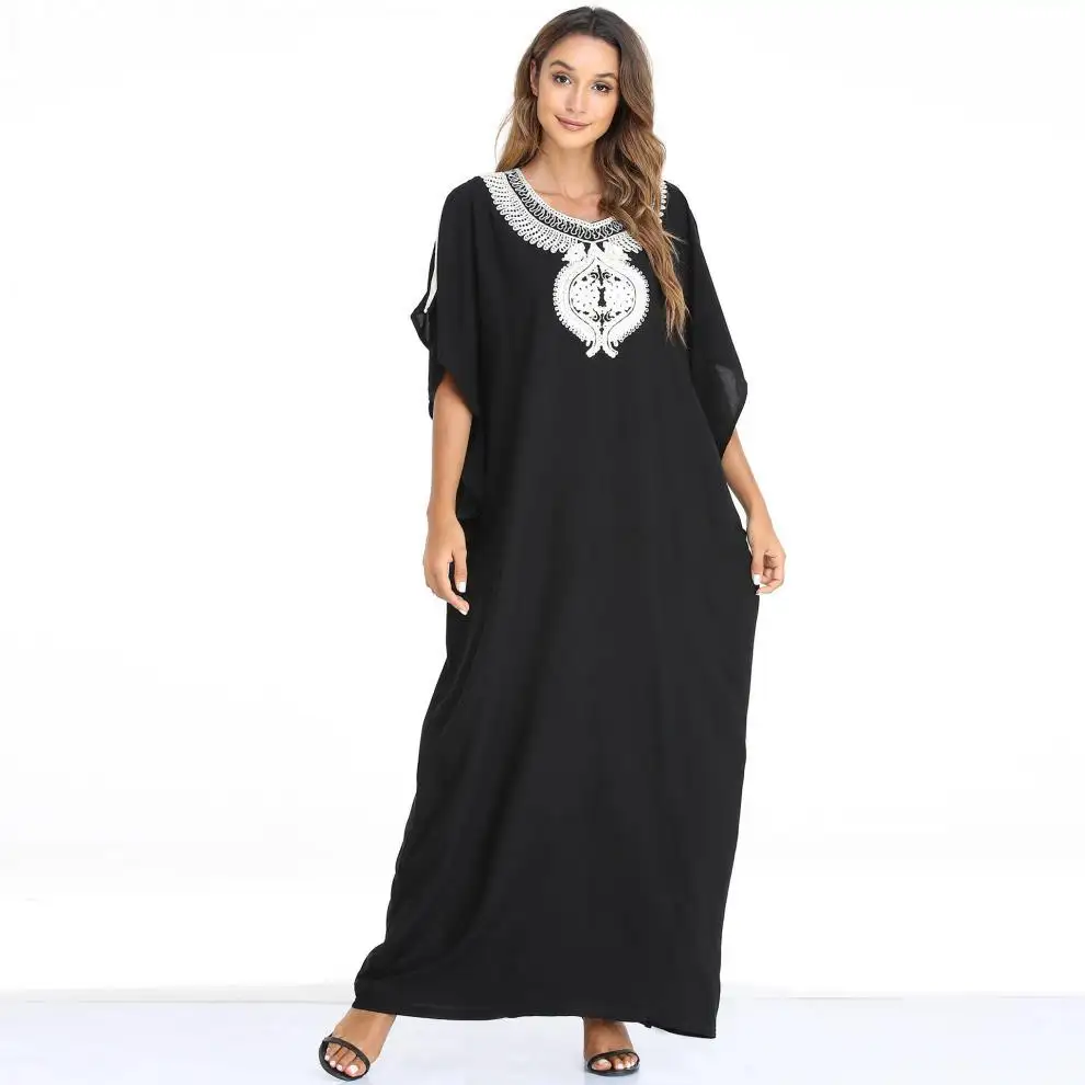 Bat robe Muslim women's short-sleeved dress kaftan robe Middle East large size loose dress abaya muslim dress for ladies