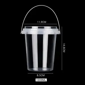 32 OZ Nhựa Uống Xô Bán Buôn Trái Cây Dùng Một Lần Container Rõ Ràng Xô Ly Với Nắp