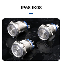 IP68 16mm 시동 푸시버튼, 방수, 1상시개방, 링 LED 녹색 조명, 모멘터리