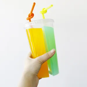 BPA FREE approved 600ml PP Split Plastic Shared Cups With Straws for Beverage