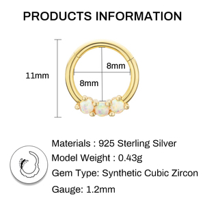 ROXI 11mm S925 Argent Sterling Triple Opale Diamant Piercing Cartilage Boucle d'Oreille Créole - Product Image 2