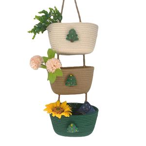 Cesta de almacenamiento colgante de tres niveles, organizador de pared de algodón para sala de estar con diseño de árbol de Navidad - Product Image 5
