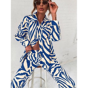 Camicia primavera allentata a righe <span class=keywords><strong>con</strong></span> bottoni e pantaloni elastici a vita alta completo da donna elegante Set di abiti in due pezzi - Product Image 6