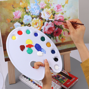 Juego de <span class=keywords><strong>Pintura</strong></span> de 9 <span class=keywords><strong>Colores</strong></span>, <span class=keywords><strong>Paleta</strong></span> de Dibujo Sólida, Bandeja de Mezcla de <span class=keywords><strong>Pintura</strong></span> al Óleo de Forma Ovalada con Orificio para el Pulgar para Niños, Estudiantes y Adultos - Product Image 5