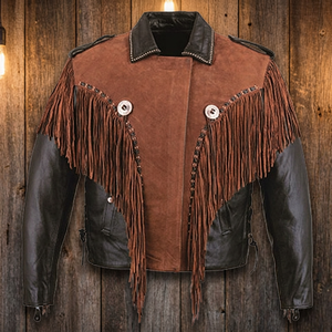 LEATHER <b>JACKET</b> BON JOVI STYLE FRINGES COATS CONCHO - Product Image 2