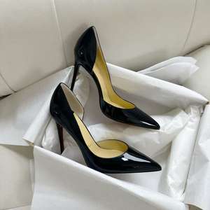 Chaussures de créateur style Z à ouverture latérale en cuir verni pour femme, nouvelles, sexy, à talon aiguille rouge, élégantes, pointues, noires, pour le travail - Product Image 5