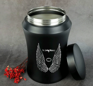 Meiweipet Stainless Steel Pet <strong>Urn</strong> with Black Wing Pattern Funeral Supplies, Cross-border <strong>cat</strong> and Dog Commemorative <strong>Urn</strong> - Product Image 2