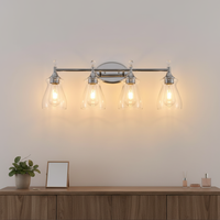 Miroir mural de salle de bain avec éclairage LED à 4 lumières en verre transparent de 27 pouces, ampoule E26, style moderne, finition chromée, éclairage de vanité de luxe