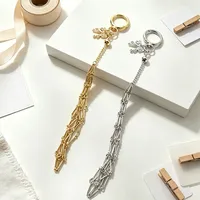 Pendentif porte-rouge à lèvres en acier inoxydable argenté avec boucle ronde, style mode coréenne, pour fille, avec pochette en maille, mignon, porte-clés de sac, breloque, cadeau