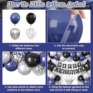 Décoration d'<span class=keywords><strong>anniversaire</strong></span> bleu marine et noir <span class=keywords><strong>pour</strong></span> hommes avec bannière de ballons bleus et noirs, rideaux à franges, ballons en feuille, décoration de gâteau - Product Image 3