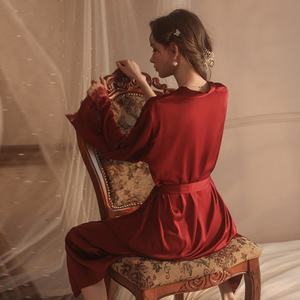 Pijama de satén elegante para mujer de alta calidad para otoño e invierno, bata larga Sexy con cordones, ropa de dormir informal cómoda para el hogar - Product Image 2