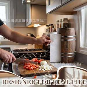 Retro Round Wooden Tissue Box With Central Rod Design For Easy One Handed Tearing <b>Kitchen</b> <b>Paper</b> Holder - Product Image 3