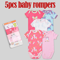 Combinaisons pour bébé, été, imprimé mignon, manches courtes, design varié, ensemble de 5 pièces, combinaison pour bébé fille