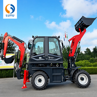 LUYU Diesel Mini Backhoe Loader 4x4 Mesin Beroda dengan Pemuat Depan untuk Penggunaan Pertanian dan Ritel