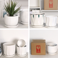 Lot de 3 pots de fleurs en porcelaine texturée à rayures verticales, avec soucoupes, écologiques, pour intérieur domestique - Vente chaude