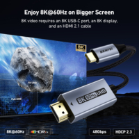 Câble BENFEI USB C vers HD MI 2.1 8K 60Hz, 4K 240Hz, 6 pieds, coque en aluminium, tressé en nylon