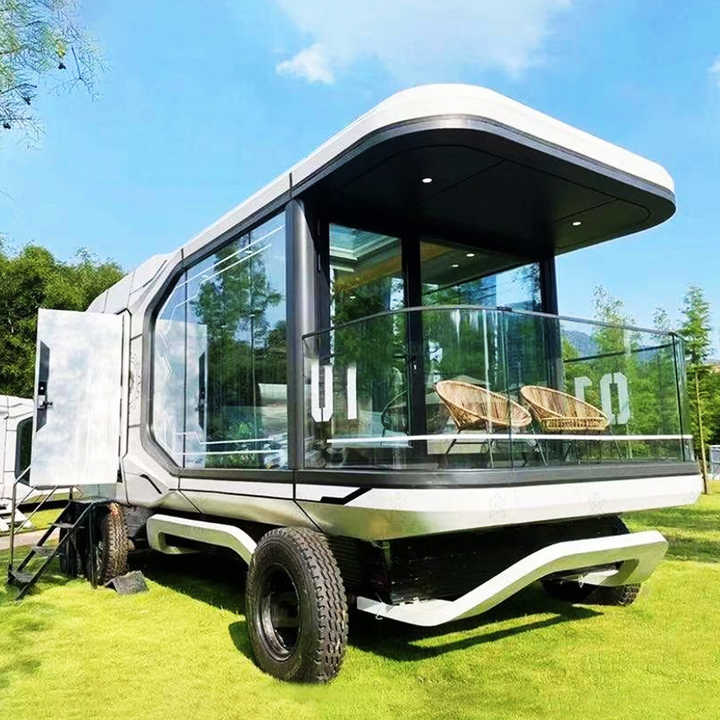 40フィート20フィートのポータブルモバイルグランピングスペースカプセルリゾートホテルタイニーハウスをカスタマイズ車輪付き/ラグジュアリーリビングカプセルハウス