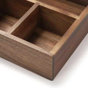ถาดเก็บของไม้อะคาเซีย 26x20x6 ซม. 4-7 ช่อง กล่องจัดระเบียบตั้งโต๊ะทรงสี่เหลี่ยม สีพื้น พับได้ - Product Image 4