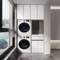 Meuble de machine à laver moderne Hyundai personnalisé pour balcon, structure en aluminium alvéolé, double machine lavage-séchage, hauteur optimisée