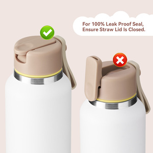 Bouteille d'eau isotherme en acier inoxydable 304 à double paroi, thermos sous vide sans BPA, couvercle à paille rabattable anti-fuite, bouteille de boisson pour l'extérieur - Product Image 4
