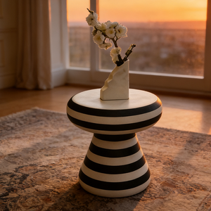 Table basse ronde minimaliste en FRP, table <span class=keywords><strong>d</strong></span>'<span class=keywords><strong>appoint</strong></span> unique à rayures zébrées, meubles durables pour le salon - Product Image 6