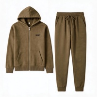 Ensemble de survêtement pour homme vert olive, molleton lourd 350 GSM, sweat à capuche zippé et pantalon de jogging, 2 pièces, streetwear