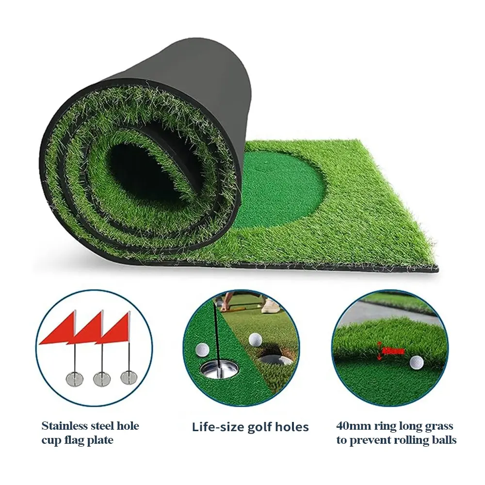 Putt matras Golf hijau, tikar putt Golf simulasi hijau, Putter menantang panjang hijau untuk dalam dan luar ruangan