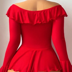 Sous-vêtements pour femmes à manches longues de couleur unie, lingerie sexy transparente à volants - Product Image 2