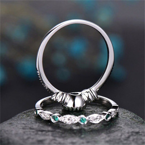 Women's Zircon Ring Green <b>Micro</b> Pave Imitation Emerald Engagement Ring Flower Shape Jewelry - Product Image 4