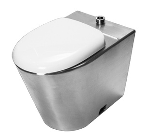 Inodoro Moderno <span class=keywords><strong>de</strong></span> Una Pieza <span class=keywords><strong>de</strong></span> Acero Inoxidable con Sifón <span class=keywords><strong>de</strong></span> Piso y Drenaje Tipo P, Compatible con Cisternas Empotradas - Product Image 2