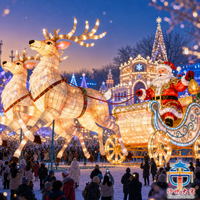 Farol Gigante de Seda Hecho a Mano con Diseño de Papá Noel y Reno en Carruaje para Decoración Navideña en Exteriores de Plazas Públicas