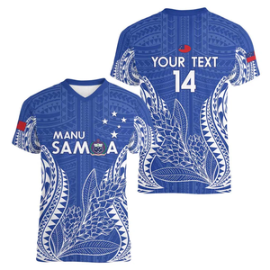 Camiseta Deportiva Casual con Cuello en V, Transpirable y Ajustada de Samoa Rugby 2024 para <span class=keywords><strong>Mujer</strong></span>, Hecha a Medida, Venta al por Mayor, Dropshipping, Go Champions, Tatuaje Samoano - Product Image 3