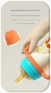 Biberón de 300ml de silicona de grado alimenticio, pezón a prueba de fugas, sin BPA, resistente a caídas, patrón de animales bonitos PP de 0 a 12 meses - Product Image 4