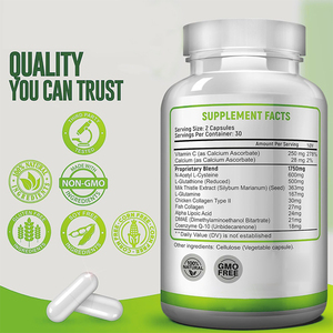 Cápsulas Blanqueadoras de Glutatión OEM 500mg 60 Cápsulas, Píldoras Blanqueadoras de Piel con Colágeno, Glutatión y Vitamina C - Product Image 2