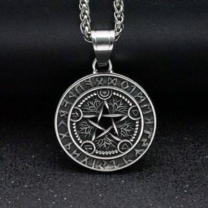 Collar de Acero Inoxidable 316L para Hombre, Colgantes de Serpiente Circular Vikinga Cobra, Joyería de Pentagrama de Brujería y Adivinación a la Moda - Product Image 2