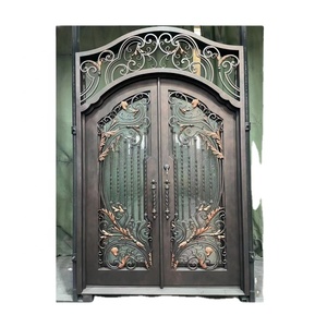 Puertas francesas de color madera y puertas pivotantes Panel de puerta de entrada moderno Vidrio Acero Columpio Diseño gráfico Antirrobo Exterior 5 años - Product Image 2