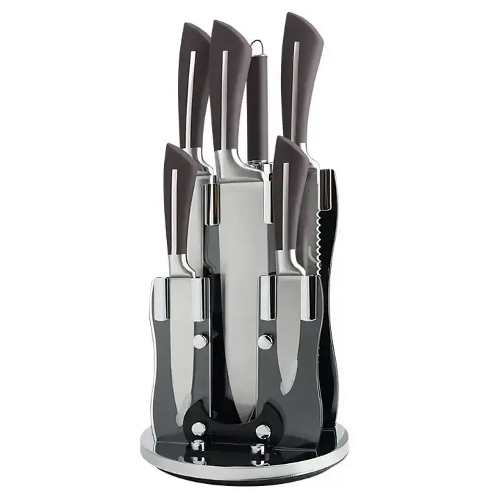Profesyonel 9 adet alman japon malı paslanmaz çelik şef mutfak bıçakları Set toptan Hollow kolu mutfak bıçağı seti mutfak için