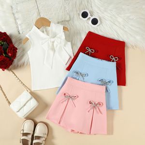 Set Estivo Transfrontaliero Europeo-Americano Bestseller: Top Senza Maniche Tinta Unita per Ragazze + Set con Strass a Farfalla - Product Image 2