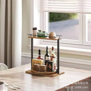 Double Layer <b>Spice</b> <b>Rack</b> Iron Wood <b>Rotating</b> Turntable Kitchen Storage Organizer For Condiments And Snacks - Product Image 3