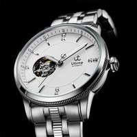 Montre mécanique automatique squelette de luxe pour homme, en acier inoxydable, étanche, avec logo personnalisé, montres de business